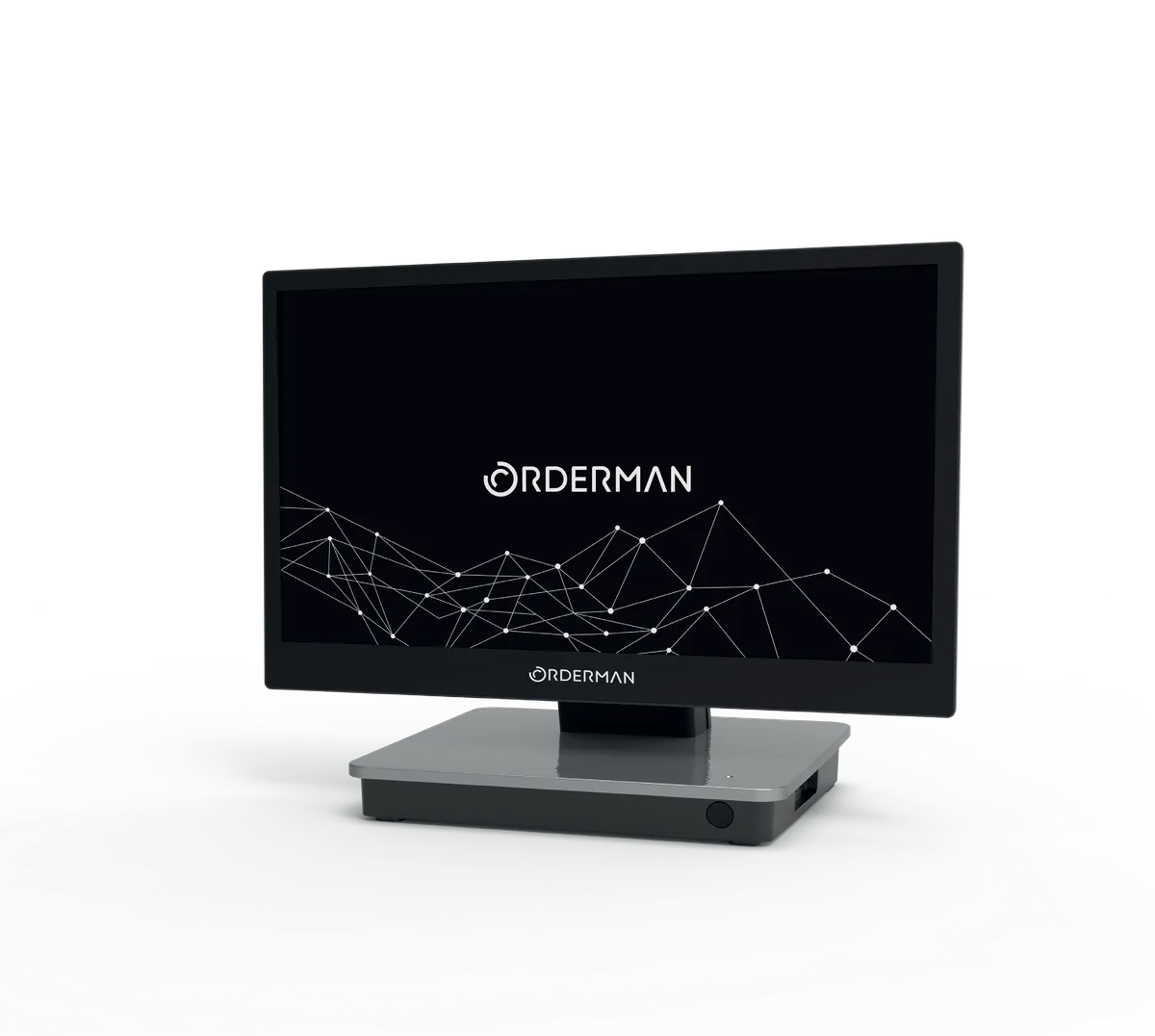 PC POS Orderman Magellan Easy, vista frontale con display touch a cornice sottile e base in alluminio