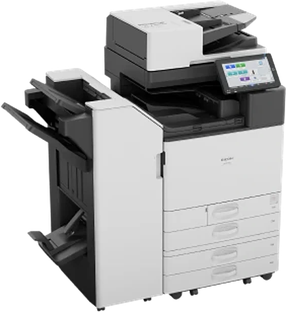 Multifunzione Ricoh IM 4510 con finisher a colonna, pannello touch intelligente e quattro cassetti carta