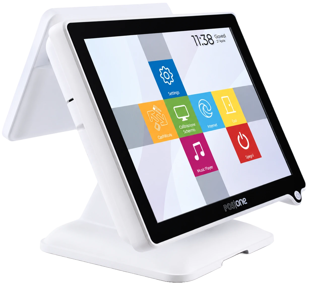 Terminale POS touch POS|ONE 6000X EVO di ThinkToIt, vista frontale con display 15 pollici e display di cortesia